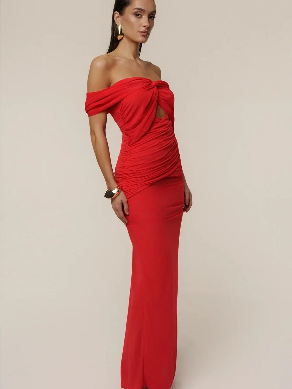 JLUXLABEL Red Strapless Ruched Maxi Dress